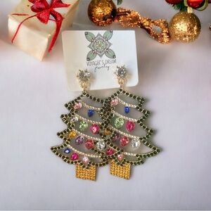 Christmas in July Tree‎ BLING Holiday Drop Earrings Lights Rhinestones Dangle